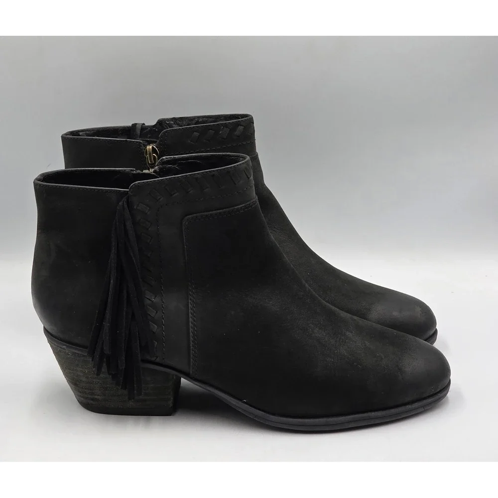 Clarks Artisan Boots Womens 10M Gelata Flora Fringe Side Zip Ankle Bootie Black